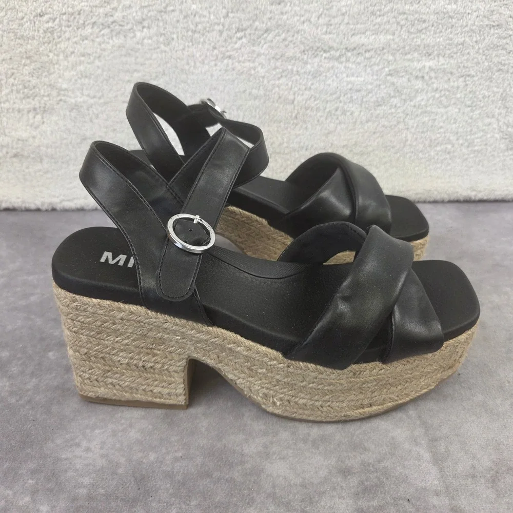 MIA Womens Black Espadrille Platform Wedge Sandals Square Toe Ankle Strap Size 9